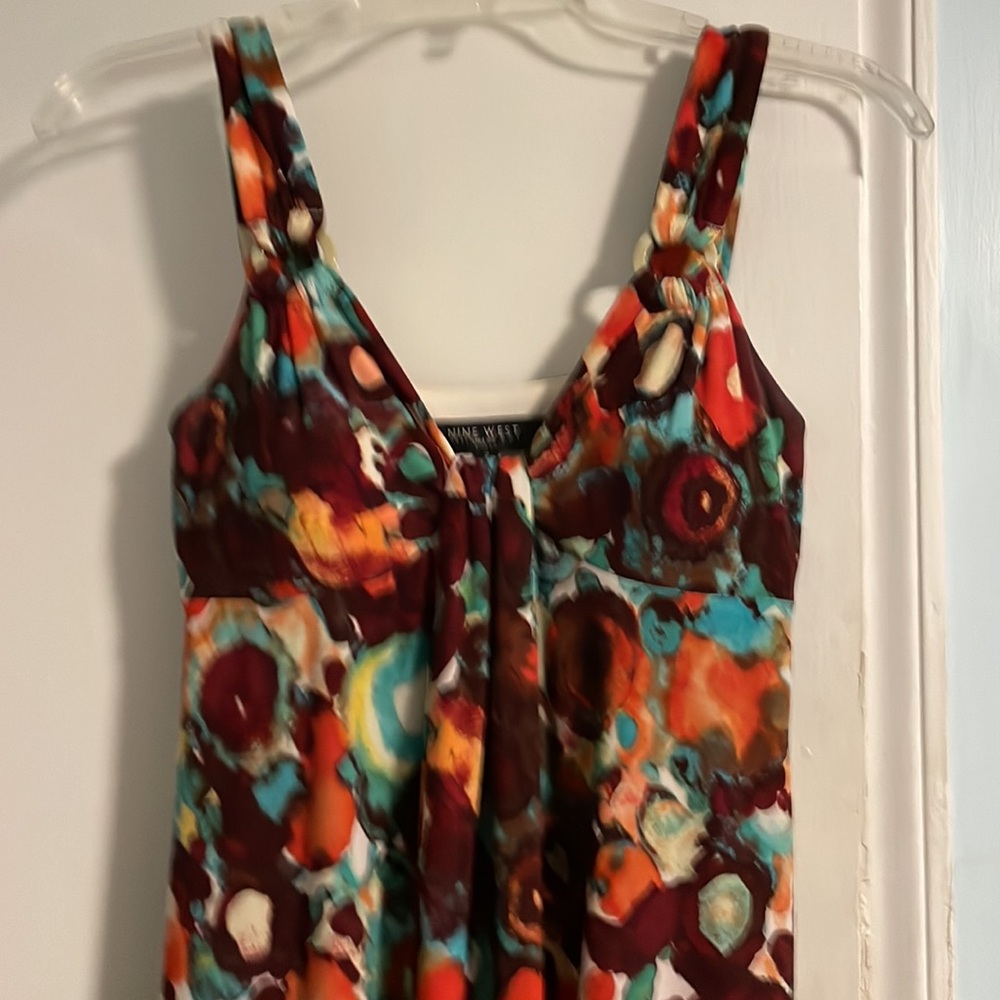 Nine West 2 Burgundy, Orange, Blue Sleeveless Maxi Dress